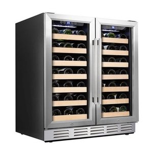 lot 5495 image: Kalamera 30 Wine Cooler 66 Bottle Dual Zone Built-in and Freestanding with Stainless Steel and Glass French-Door Style