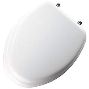 lot 5510 image: MAYFAIR Soft Toilet Seat with Chrome Hinges, ELONGATED, Padded with Wood Core, White, 113CP