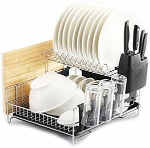 lot 5516 image: PremiumRacks Professional Dish Rack - 304 Stainless Steel - Fully Customizable - Microfiber Mat Included - Modern Design - Large Capacity