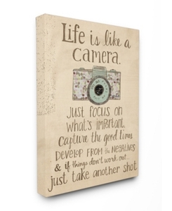 lot 5519 image: Stupell Industries Life Is Like A Camera Inspirational Oversized Stretched Canvas Wall Art, 24 x 1.5 x 30, Multi-Color