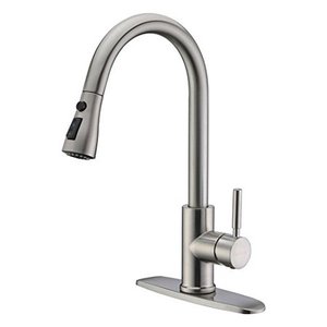 lot 5537 image: WEWE Single Handle High Arc Brushed Nickel Pull out Kitchen Faucet,Single Level Stainless Steel Kitchen Sink Faucets with Pull down Sprayer