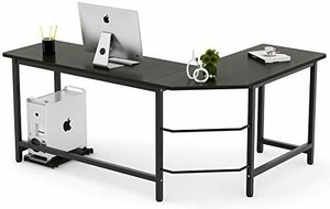 lot 5548 image: Tribesigns Modern L-Shaped Desk Corner Computer Desk PC Laptop Study Table Workstation Home Office Wood & Metal, Black