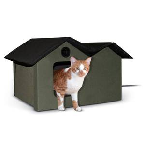 lot 35276 image: K&H Pet Products, Extra Wide Kitty House, Outdoor Heated Cat House, Olive, 26-in