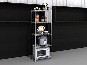 lot 35277 image: MULSH 5-Tier Wire Shelving Metal Wire Shelf Storage Rack Durable Organizer Unit Perfect for Kitchen Garage Pantry Organization in Black, 21 Wx14 Dx62 H