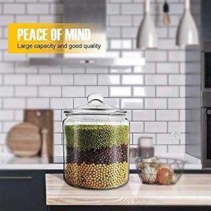 lot 35279 image: Clear Round Big Capacity Airtight Glass Storage Jar with Leak Proof Rubber Gasket Lid,Household Multifunction Storage Container for Preserving Dry Food,Cookies,Candies,Snacks and more