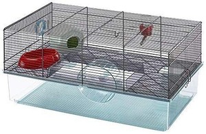 lot 35292 image: Favola Hamster Cage,Include Frew Wayer Bottle,Exercise Wheel,Food Dish & Hamster Hide out.It measures 23.6L�14.4W�11.8H inches