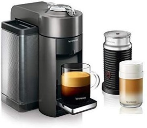 lot 35304 image: Nespresso by DeLonghi ENV135GYAE Coffee and Espresso Machine Bundle with Aeroccino Milk Frother by DeLonghi,Graphite Metal