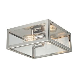 lot 35313 image: Parameters 2-Light Flush Mount in Polished Chrome with Clear Glass.One of the side glass panel is Missing