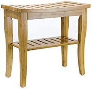 lot 35317 image: Sorbus Bamboo Shower Bench Stool with Shelf �� 2-Tier Wood Storage & Seating for Bathroom, Shower Bench Chair, Bath Stool, Spa Sauna Seat