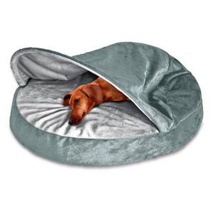 lot 35325 image: Furhaven Pet Dog Bed  Orthopedic Round Cuddle Nest Micro Velvet Snuggery Blanket Burrow Pet Bed w Removable Cover for Dogs & Cats, Silver, 35-Inch