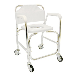 lot 35365 image: DMI Rolling Shower and Commode Transport Chair with Wheels and Padded Seat for Handicap, Elderly, Injured and Disabled, 250 lb Weight Capacity