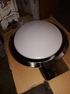 lot 35368 image: Lithonia Lighting FMSATL 16 20830 BN M4 LED Saturn Flushmount Ceiling Light Fixture for Kitchen  Hallway  Bedroom, Dimmable, 3000K, Antique Brushed Nickel