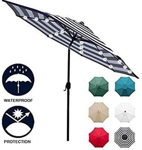 lot 35386 image: Sunnyglade 9 Solar 24 LED Lighted Umbrella with 8 Ribs Adjustment and Crank Lift System for Patio - Black and White