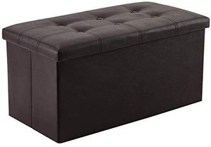 lot 35424 image: YOUDENOVA 30 inches Folding Storage Ottoman, 80L Storage Bench for Bedroom and Hallway, Faux Leather Brown Footrest with Foam Padded Seat, Support 350lbs