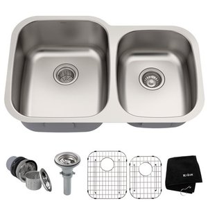 lot 35431 image: Kraus 32 inch Undermount 6040 Double Bowl 16 gauge Stainless Steel Kitchen Sink