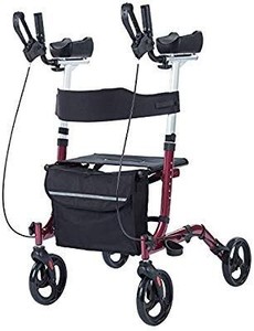 lot 35432 image: ELENKER Upright Walker,Stand up Folding Rollator Walker Erect Rolling Mobility Walki g Aid with Bakrest seat and Padded Armrests for seniors and Adults,Red