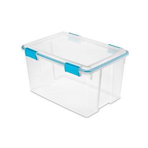 lot 35457 image: Sterilite 54 Qt Gasket Box Clear with Blue Latches 3 Pack