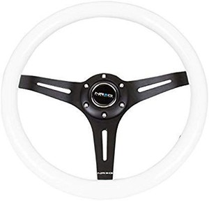 lot 35479 image: NRG Innovations ST-015BK-WT Classic Wood Grain Wheel(350mm) 3 Spokes-Whire Paint Grip