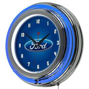 lot 35481 image: Trademark Gameroom Ford Chrome Double Rung Neon Clock - Ford Oval