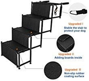 lot 35487 image: Upgraded Nonslip Car Dog Steps, Portable Metal Fram Large Dog Stairs for High Beds, Trucks, Cars and SUV, Lightweight Folding Pet Ladder Ramp with Wide Steps can Support 150 Lbs Large Dogs, Black