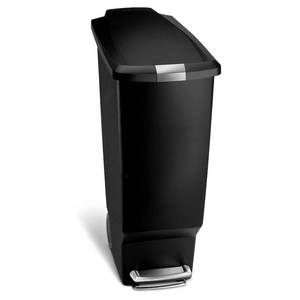 lot 37502 image: simplehuman 40 Liter  10.6 Gallon Slim Kitchen Step Trash Can, Black Plastic Bin With Secure Slide Lock