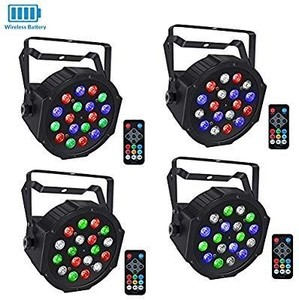 lot 37512 image: Wireless Stage Lights Package, LaluceNatz 18LED RGB Par Light with Battery Powered 5-15 Hours Playing by DMX IR Remote and Sound Activated for Party Wedding Church Stage Lighting(4pcs)