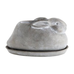 lot 37521 image: Creative Co-op Cement Rabbit Planter with Saucer (Set of 2 Pieces)