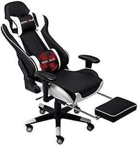 lot 37551 image: Nokaxus Gaming Chair Large Size High-back Ergonomic Racing Seat with Massager Lumbar Support and Retractible Footrest PU Leather 90-180 degree adjustment of backrest Thickening sponges (YK-6008-BLACK)