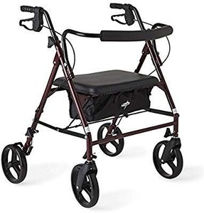 lot 35934 image: Medline Heavy Duty Rollator Walker with Seat, Bariatric Rolling Walker Supports up to 500 lbs, Large 8-inch Wheels, Burgundy