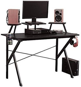 lot 35957 image: Soges Gaming Desk 47 inches Computer Desk Workstation Desk with Adjustable Support Panel, Cup Holder, Basket Hook, Black YX001-120-H
