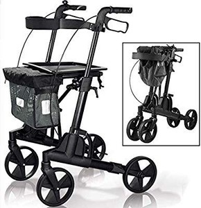 lot 35965 image: OLDPRO Medical Aluminum Rollator Walker with Seat, Backrest, Bag and Trays for Senior, Folding Rolling Walker, 8-inch Wheels Mobility Aid for Adult, Elderly & Handicap