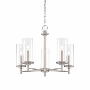 lot 35968 image: Hampton Bay 5-Light Brushed Nickel Chandelier with Clear Glass Shades