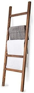 lot 35993 image: MyGift 4.5-Foot Brown Wood Decorative Blanket Storage Ladder