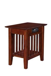 lot 35998 image: AH13214 Mission Chair Side Table With USB Charging Port Electrical Outlet And Bottom Shelf In Antique