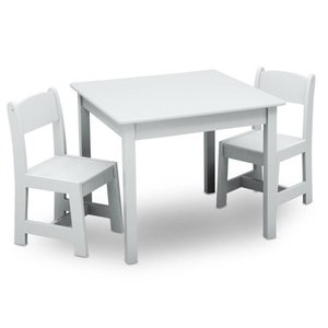 lot 36653 image: Delta Children MySize Kids Wooden Play Activity Table & Chairs Set, Bianca White