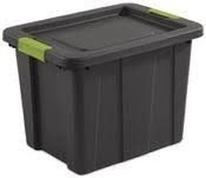 lot 36710 image: 6 Grey Sterilite Totes w Green Latching Handles