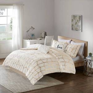 lot 36724 image: 5pc FullQueen Arielle Printed Comforter Set IvoryGold