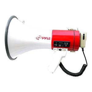 lot 36729 image: Pyle Home PMP57LIA 50-Watt Professional Megaphone with Built-in Rechargeable Battery and USBSD Memory Readers, White, Large