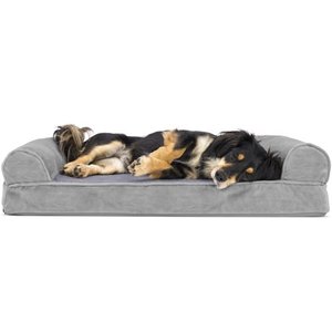 lot 36734 image: Furhaven Pet Dog Bed  Orthopedic Faux Fur & Velvet Traditional Sofa-Style Living Room Couch Pet Bed w Removable Cover for Dogs & Cats, Smoke Gray, Medium