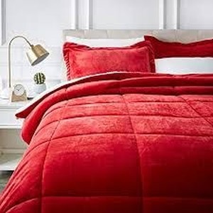 lot 36735 image: AmazonBasics Ultra-Soft Micromink Sherpa Comforter Bed Set - Full or Queen, Red