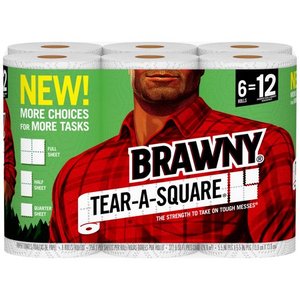 lot 36740 image: (2) Brawny Tear-A-Square Paper Towels - 6 XL Rolls, White