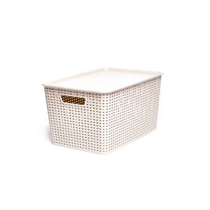 lot 36751 image: (1) Homz Plastic Wicker Storage Box with Lid, Large
