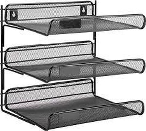lot 36788 image: Honey-Can-Do OFC-06207 3-Tier Mesh Desk Organizer, 13.25 x 10.75 x 12.5, Black, Dented