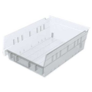 lot 36800 image: Akro-Mils 30150 12-Inch by 8-Inch by 4-Inch Clear Plastic Nesting Shelf Bin Box, 12-Pack, Some Damage