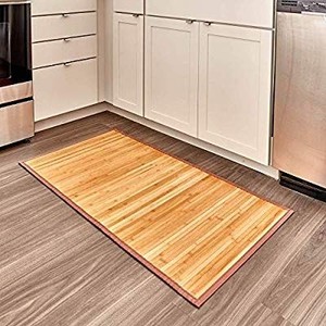 lot 36805 image: iDesign Formbu Bamboo Floor Mat Non-Skid, Water-Repellent Runner Rug for Bathroom, Kitchen, Entryway, Hallway, Office, Mudroom, Vanity, 24 x 48, Natural Wood