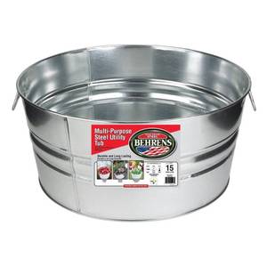 lot 36847 image: Behrens 15gal Galvanized Steel Round Tub Silver, Bottom Appears Glued Together