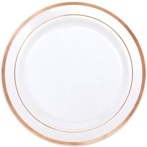 lot 36861 image: Large & Small WhiteGold Plastic Plates for Occasions, 60 Large & 60 Small