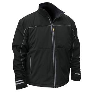 lot 36872 image: DEWALT Mens Medium Black Soft Shell Heated Jacket with 20-Volt2.0 Ah Battery and Charger, Size M