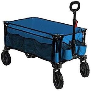 lot 38005 image: Timber Ridge Camping Wagon Folding Garden Cart Shopping Trolley Collapsible Heavy Duty Utility Use with Side Bag and Storage Bag, Blue-side bag