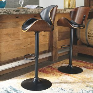 lot 38009 image: Signature Design by Ashley Bellatier BlackBrown Adjustable Height Upholstered Swivel Barstool
